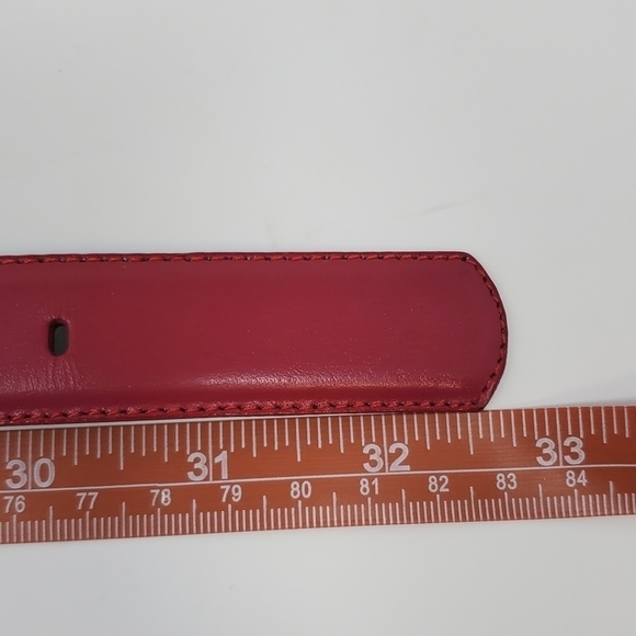 VINTAGE LIZ CLAIBORNE ACCESSORIES PINK LEATHER BELT BRASS LEATHER BUCKLE WOMEN - Picture 9 of 14